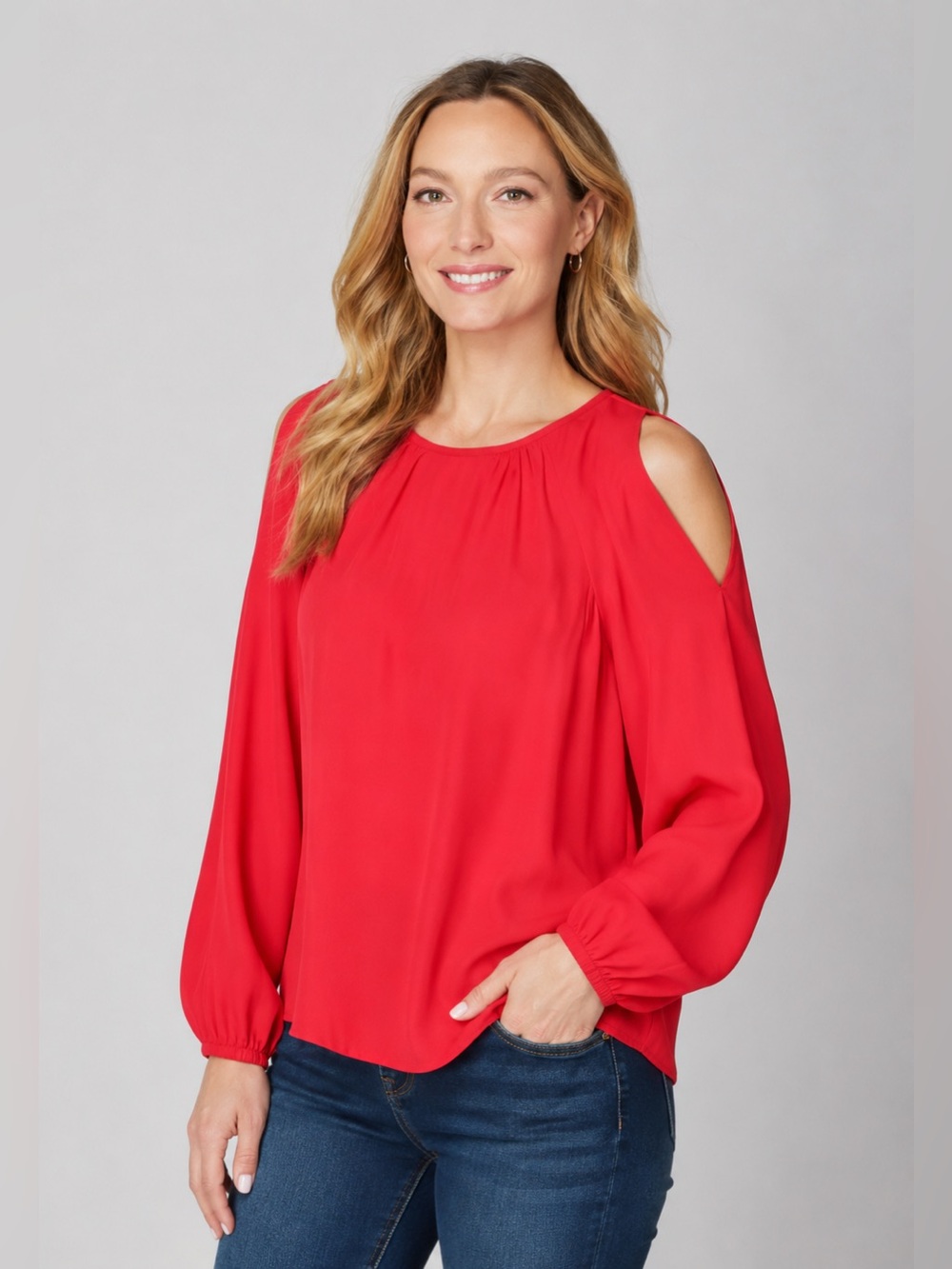 J. Jill Coral Cold Shoulder Long Sleeve‎ Top Large Minimalist Resortwear Flowy